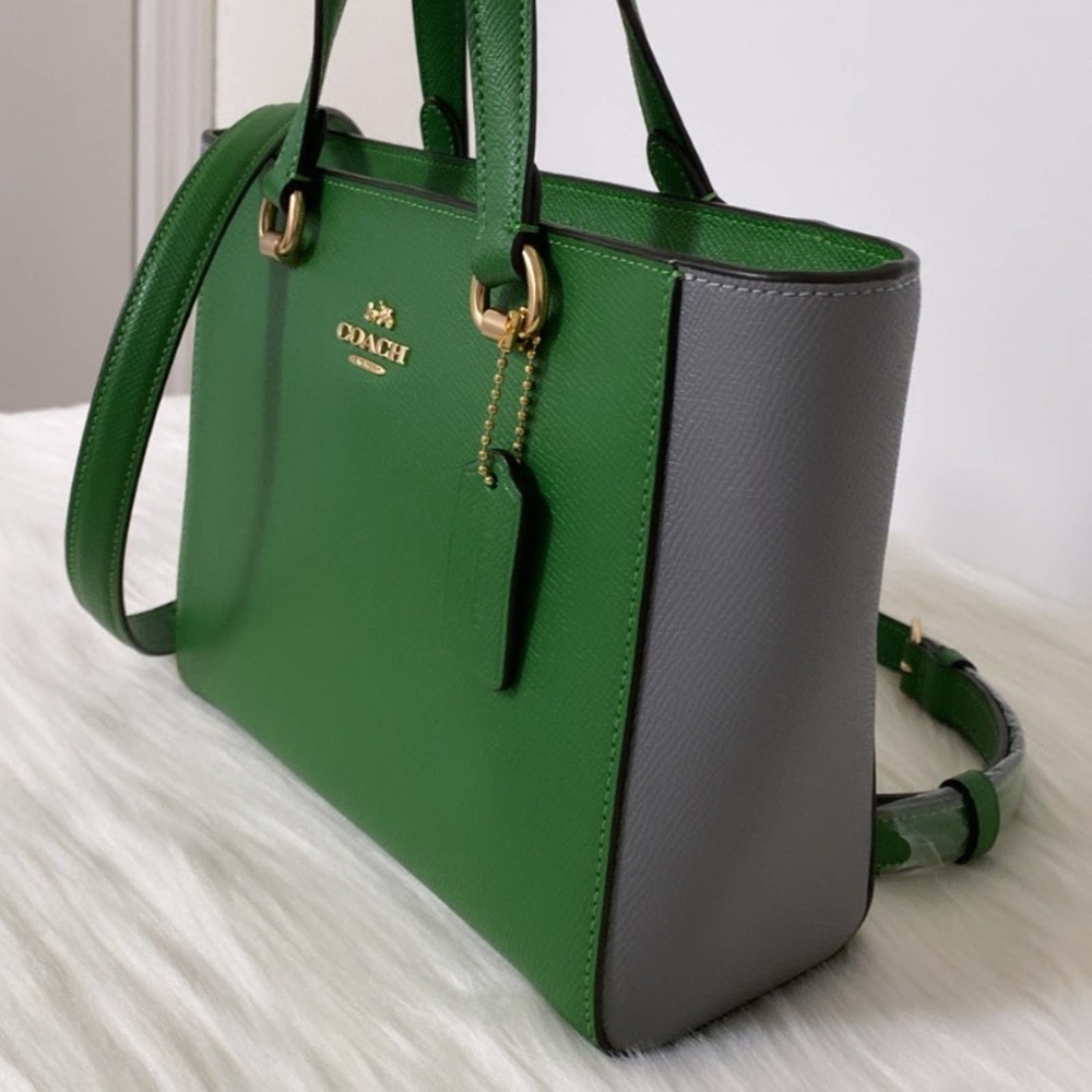 New Coach Alice Satchel in Colorblock / Crossgrain Leather / Green-Grey - Picture 3 of 13